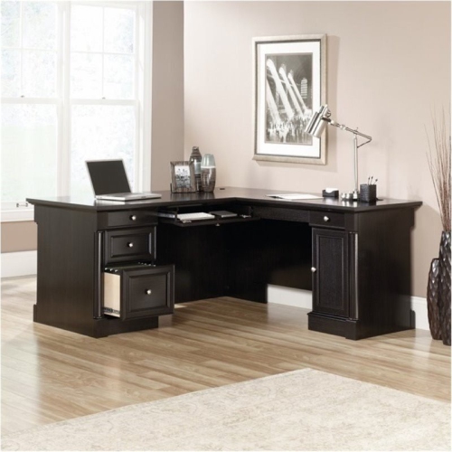 Bowery Hill Contemporary Wood L-Shaped Computer Desk in Wind Oak
