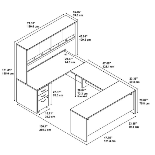 Carell Furniture 72W U Shaped Desk with Hutch and Storage