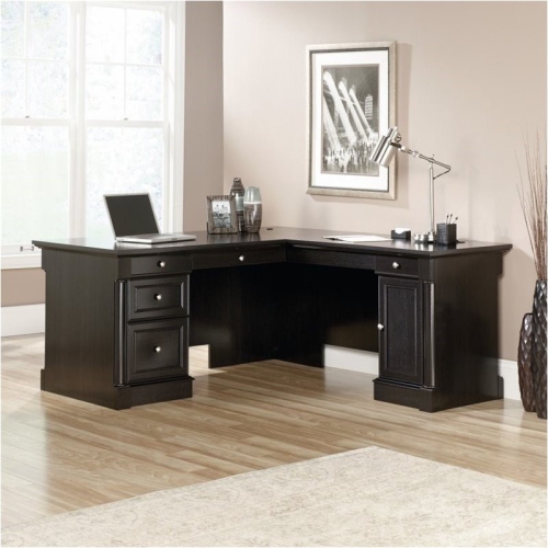 Pemberly Row Contemporary Wood L-Shaped Computer Desk in Wind Oak