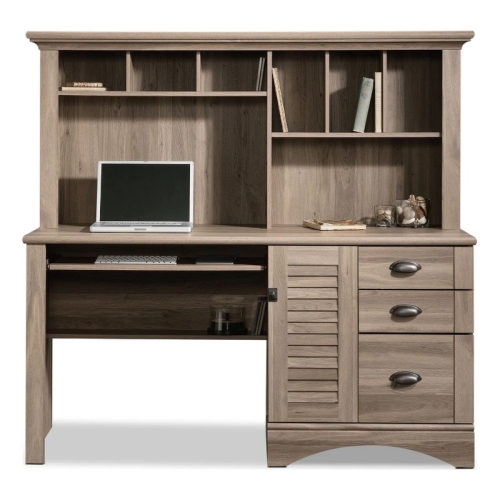 Bowery Hill Modern Metal Home Office Desk with Hutch in Salt Oak