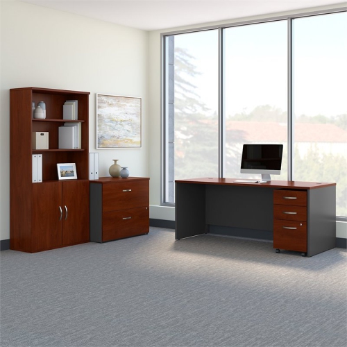Carell Furniture 72W Office Desk with Bookcase and File Cabinets