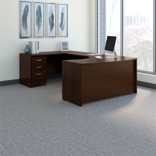 CARELL FURNITURE  Left Handed Bow Front U Shaped Desk With Mobile File Cabinet