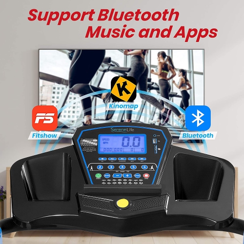 SereneLife Smart Digital Slim Folding Home Treadmill, Bluetooth, 2.5 HP, 265lb. Capacity,