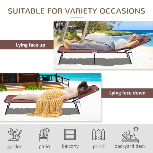 Outsunny Adjustable Outdoor Lounge Chair, Garden Folding Chaise Lounge with Face Hole Reclining Tanning Chair Seat, Folding Camping Beach Lounging