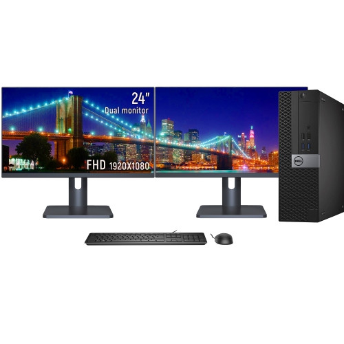 Refurbished - Dell Optiplex 7040 SFF Computer with Dual (2) 24" Dell Monitor - Intel Core i5-6500 Processor 3.20 GHz 16GB DDR4 RAM 512GB SSD Windows