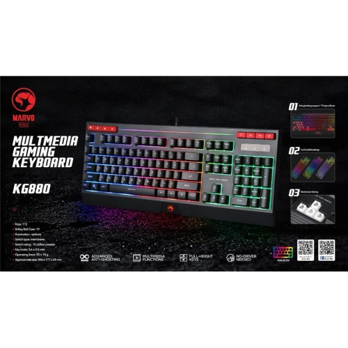 Marvo Pro - Wired Membrane Gaming Keyboard with 112 Keys and Backlight, Black