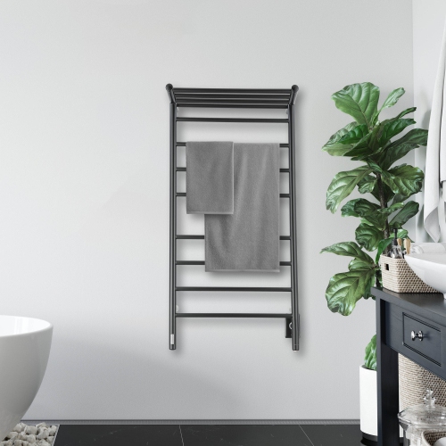 Ancona Piazzo OBT 8-Bar Dual Wall Mount Towel Warmer with Integrated On-Board Timer in Matte Black