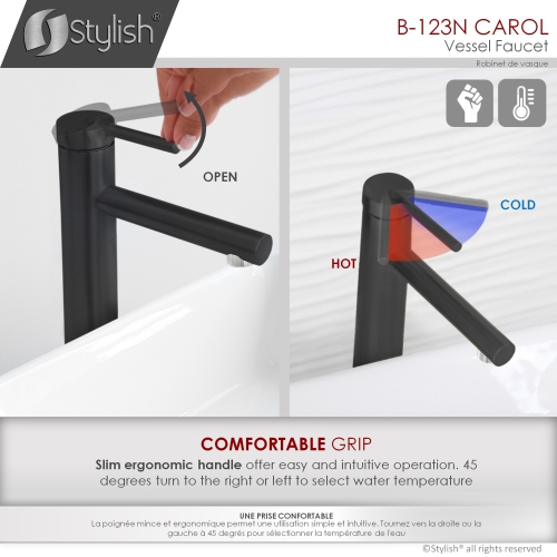 STYLISH Single Handle Bathroom Vessel Sink Faucet, Stainless Steel Matte Black Finish B-123N