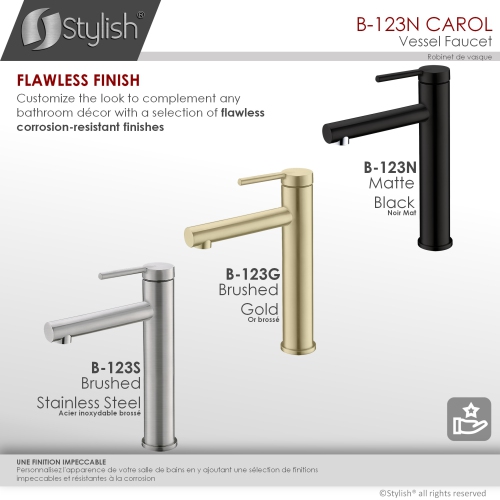 STYLISH Single Handle Bathroom Vessel Sink Faucet, Stainless Steel Matte Black Finish B-123N