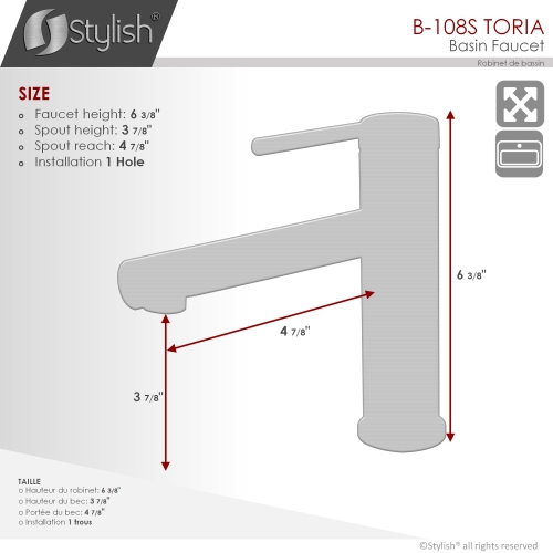 STYLISH Single Handle Modern Bathroom Basin Sink Faucet, Brushed Stainless Steel Finish B-108S