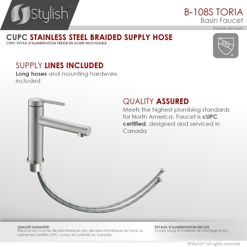 STYLISH Single Handle Modern Bathroom Basin Sink Faucet, Brushed Stainless Steel Finish B-108S