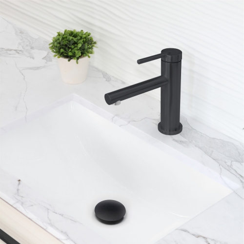 STYLISH Single Handle Modern Bathroom Basin Sink Faucet, Stainless Steel Matte Black Finish B-108N