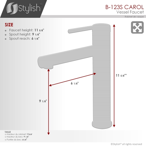 STYLISH Single Handle Bathroom Vessel Sink Faucet, Brushed Stainless Steel Finish B-123S