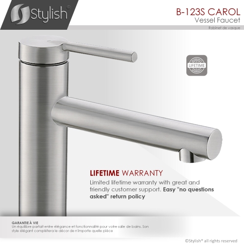 STYLISH Single Handle Bathroom Vessel Sink Faucet, Brushed Stainless Steel Finish B-123S