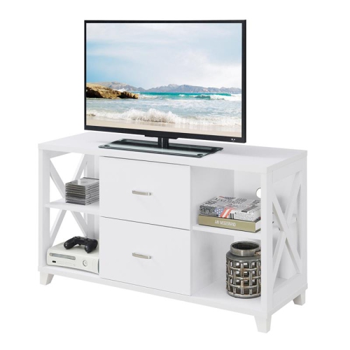 Convenience Concepts Oxford Deluxe 47" TV Stand with Two Drawers in White Wood