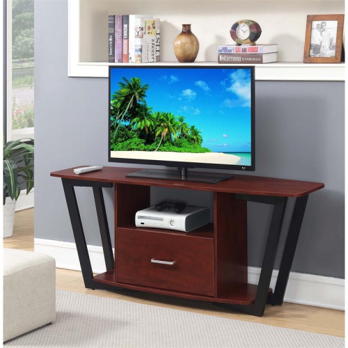 Convenience Concepts Graystone 60" TV Stand in Cherry Wood with Gray Metal Frame