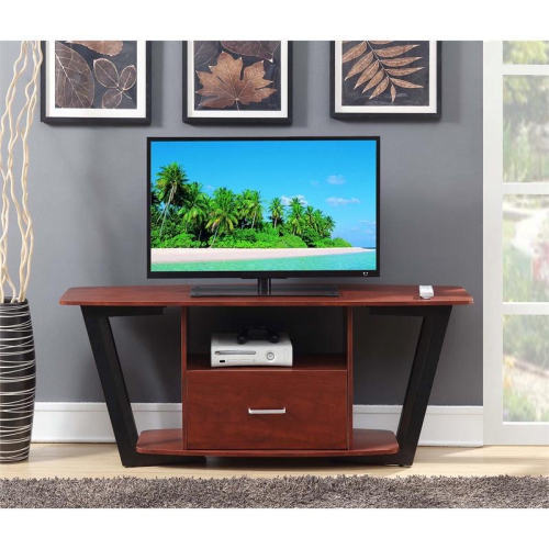 Convenience Concepts Graystone 60" TV Stand in Cherry Wood with Gray Metal Frame