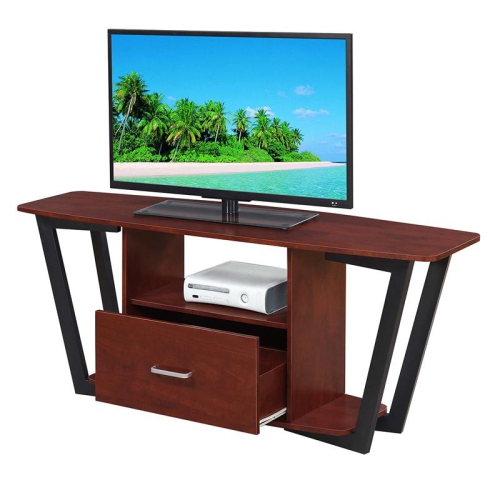 Convenience Concepts Graystone 60" TV Stand in Cherry Wood with Gray Metal Frame