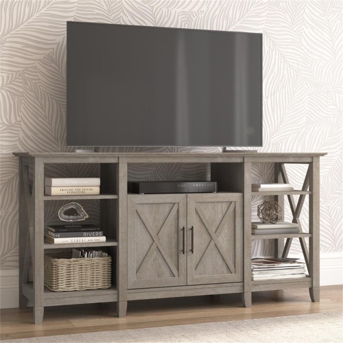 Bush Furniture Key West Tall TV Stand for 65 Inch TV in Washed Gray