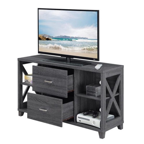 Convenience Concepts Oxford Deluxe 47" TV Stand with Two Drawers in Gray Wood