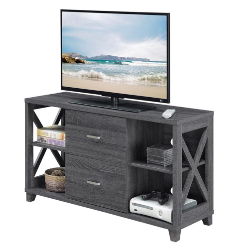 Convenience Concepts Oxford Deluxe 47" TV Stand with Two Drawers in Gray Wood