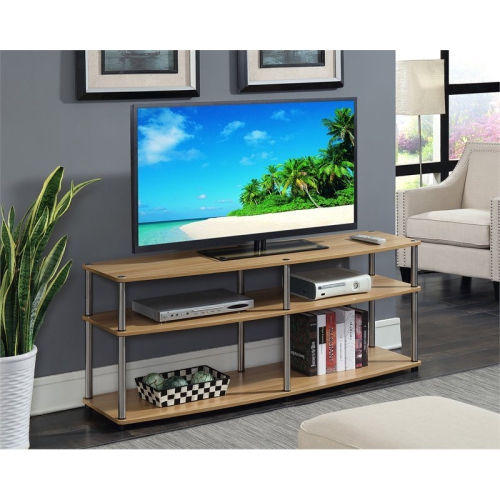 Convenience Concepts Designs2Go Three-Tier 60" TV Stand in Light Oak Wood Finish
