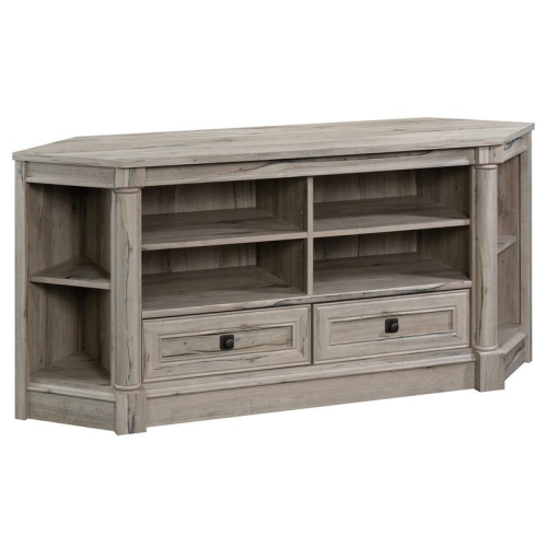 Pemberly Row Contemporary Engineered Wood 60" Corner TV Stand in Split Oak