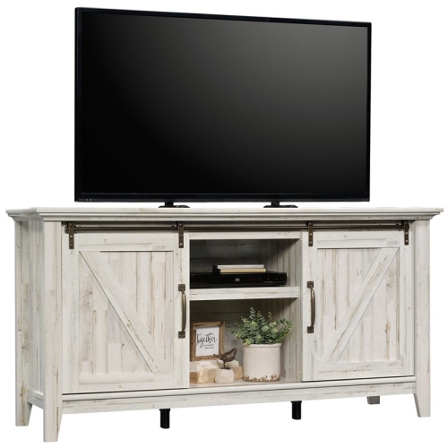 Sauder Dakota Pass Engineered Wood Stand For TVs Up To 70" in White Plank
