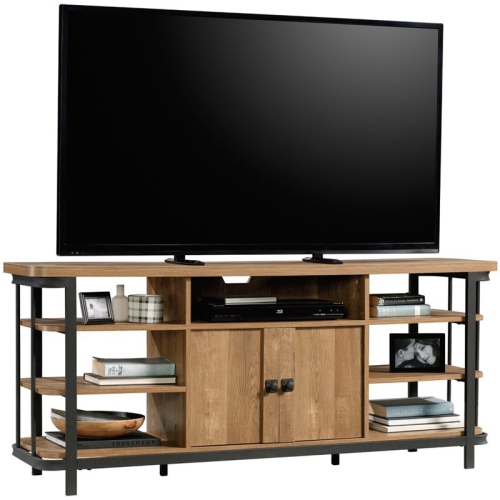 Pemberly Row Metal Wooden 65" TV Stand in Etched Oak