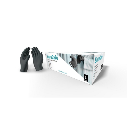 SureSafe Vinyl/Nitrile Blend Stretch Disposable Gloves - BLACK