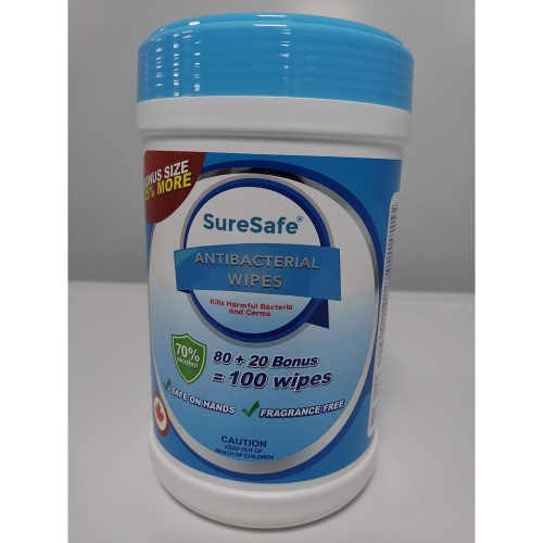 SureSafe Antibacterial Wipes 100pc Canister