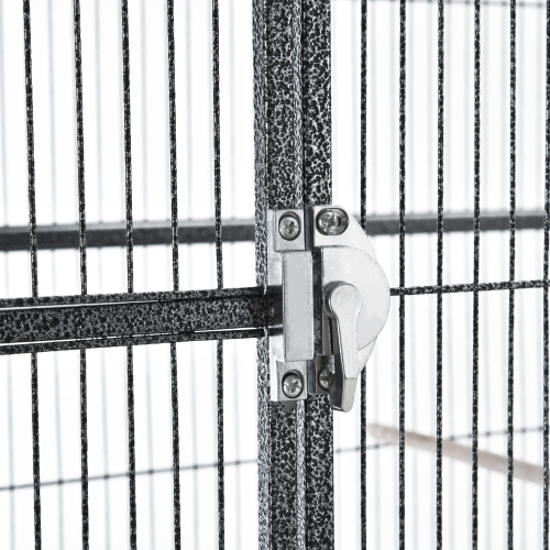 PawHut 64" Large Bird Cage, Rolling Metal Parrot Cage, Bird House with Detachable Rolling Stand, Storage Shelf, Wood Perch, Food Container, 30.25" x