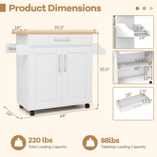 Armoire de rangement à roulettes pour îlot de cuisine avec support à serviettes et à épices de Costway