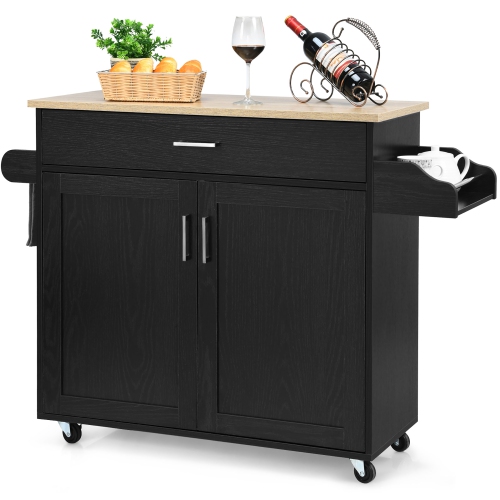 Costway Rolling Kitchen Island Cart Storage Cabinet w/ Towel & Spice Rack