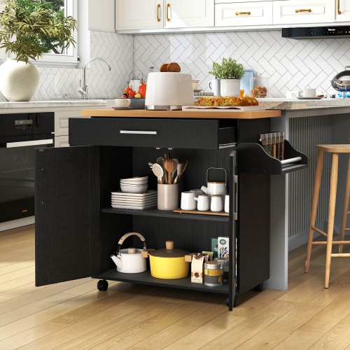 Armoire de rangement à roulettes pour îlot de cuisine avec support à serviettes et à épices de Costway
