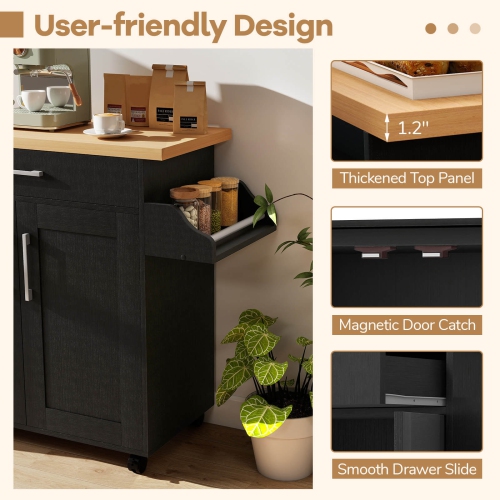 Armoire de rangement à roulettes pour îlot de cuisine avec support à serviettes et à épices de Costway