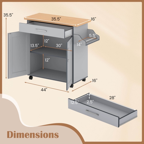 Armoire de rangement à roulettes pour îlot de cuisine avec support à serviettes et à épices de Costway