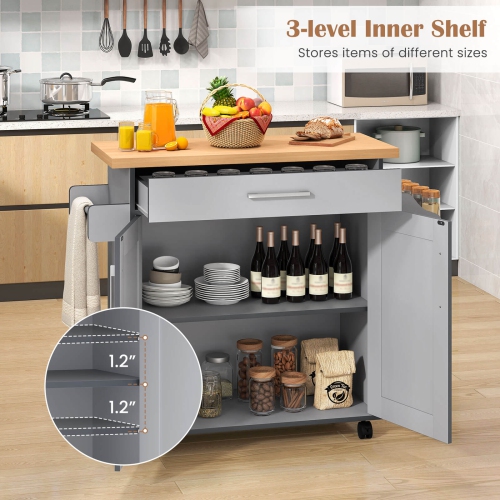 Armoire de rangement à roulettes pour îlot de cuisine avec support à serviettes et à épices de Costway