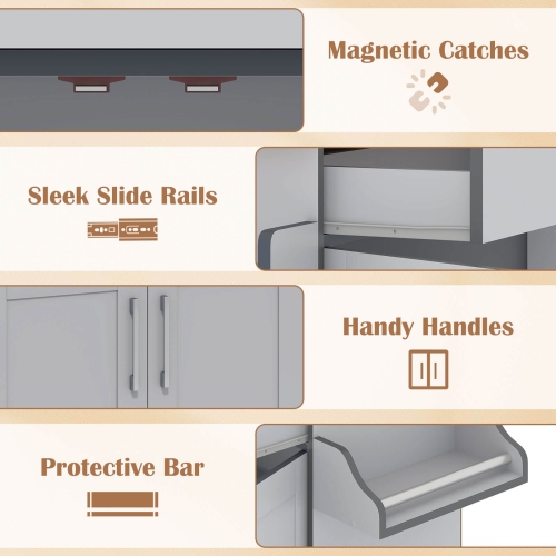 Armoire de rangement à roulettes pour îlot de cuisine avec support à serviettes et à épices de Costway