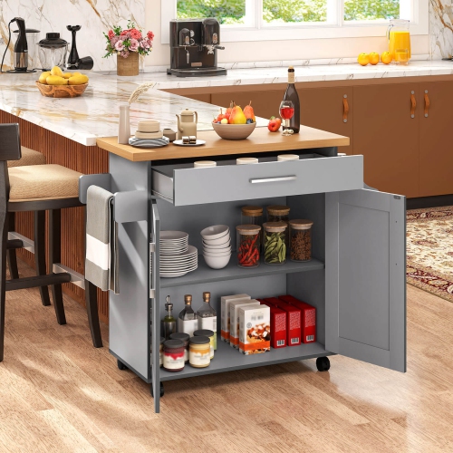 Armoire de rangement à roulettes pour îlot de cuisine avec support à serviettes et à épices de Costway