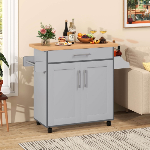 Armoire de rangement à roulettes pour îlot de cuisine avec support à serviettes et à épices de Costway
