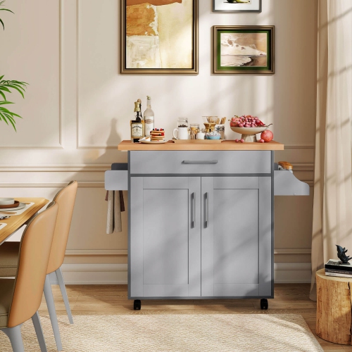 Armoire de rangement à roulettes pour îlot de cuisine avec support à serviettes et à épices de Costway