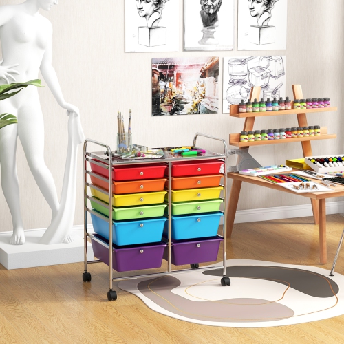 Costway 12 Drawers Rolling Cart Storage Mutlicolor Scrapbook Paper Studio Organizer Bins