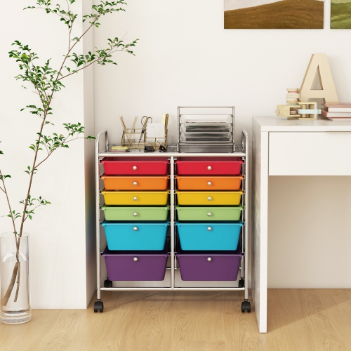 Costway 12 Drawers Rolling Cart Storage Mutlicolor Scrapbook Paper Studio Organizer Bins