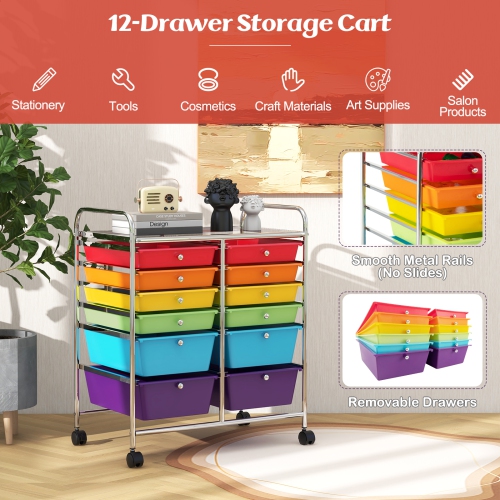 Costway 12 Drawers Rolling Cart Storage Mutlicolor Scrapbook Paper Studio Organizer Bins