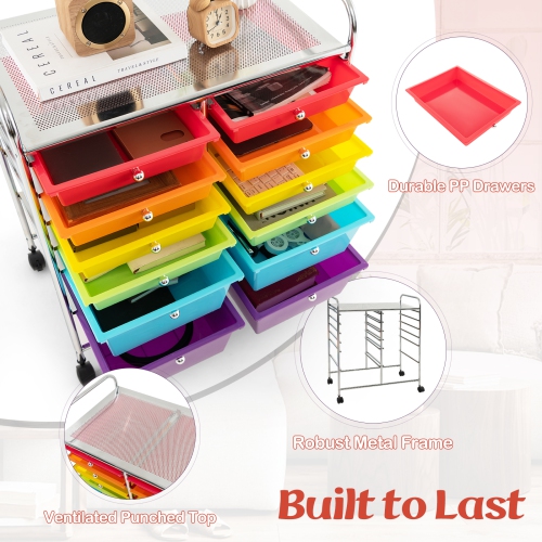 Costway 12 Drawers Rolling Cart Storage Mutlicolor Scrapbook Paper Studio Organizer Bins