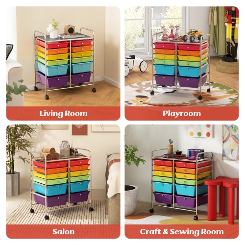 Costway 12 Drawers Rolling Cart Storage Mutlicolor Scrapbook Paper Studio Organizer Bins
