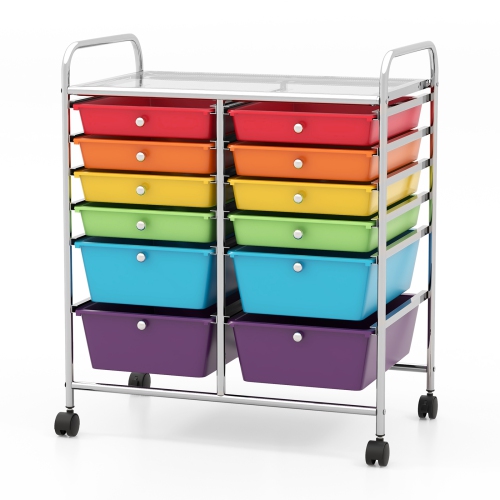 Costway 12 Drawers Rolling Cart Storage Mutlicolor Scrapbook Paper Studio Organizer Bins