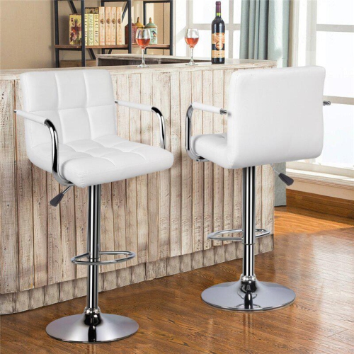 Infinite Imports – Adjustable Height Air Lift Bar Stool With Arms White