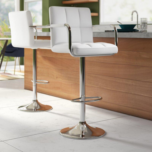 Infinite Imports – Adjustable Height Air Lift Bar Stool With Arms White